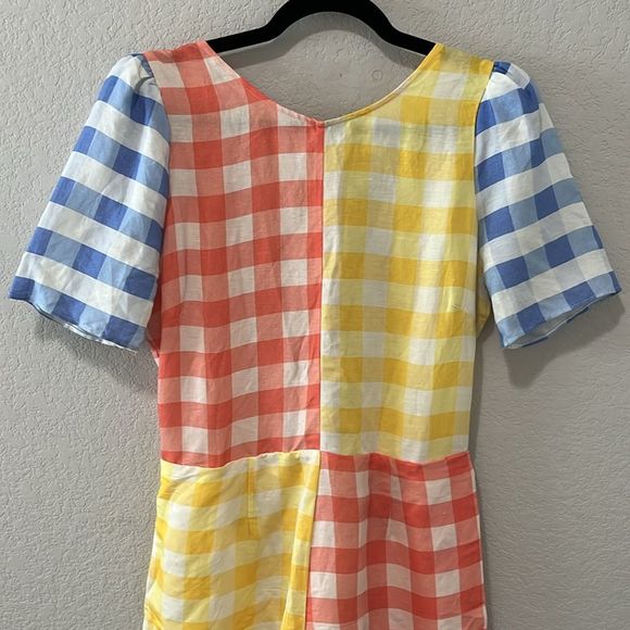 FARM RIO (by Anthropologie) Gingham Colorblock Contrast Romper, Size S - Picture 4 of 13